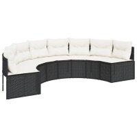 vidaXL Gartensofa mit Kissen Halbrund Schwarz Poly-Rattan