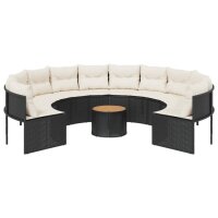 vidaXL Gartensofa mit Tisch und Kissen Rund Schwarz Poly-Rattan