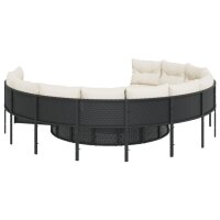 vidaXL Gartensofa mit Tisch und Kissen Rund Schwarz Poly-Rattan