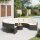 vidaXL Gartensofa mit Tisch und Kissen Rund Schwarz Poly-Rattan