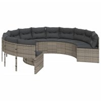 vidaXL Gartensofa mit Kissen Rund Grau Poly Rattan