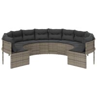 vidaXL Gartensofa mit Kissen Rund Grau Poly Rattan