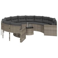 vidaXL Gartensofa mit Tisch und Kissen Rund Grau Poly Rattan