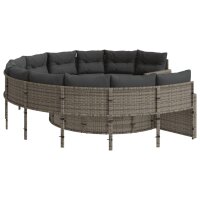 vidaXL Gartensofa mit Tisch und Kissen Rund Grau Poly Rattan