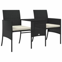 vidaXL Gartensofa 2-Sitzer mit Tisch und Hockern Schwarz Poly Rattan