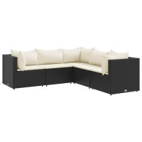 vidaXL 5-tlg. Garten-Lounge-Set mit Kissen Schwarz Poly...