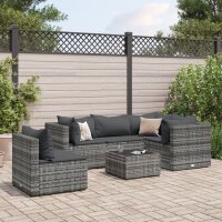 vidaXL 6-tlg. Garten-Lounge-Set mit Kissen Grau Poly Rattan