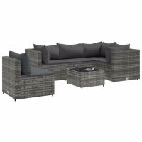 vidaXL 6-tlg. Garten-Lounge-Set mit Kissen Grau Poly Rattan