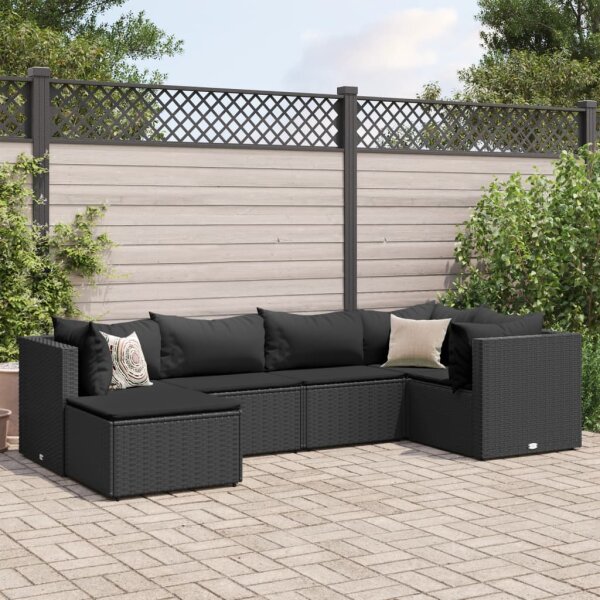 vidaXL 6-tlg. Garten-Lounge-Set mit Kissen Schwarz Poly Rattan