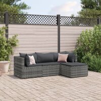 vidaXL 4-tlg. Garten-Lounge-Set mit Kissen Grau Poly Rattan