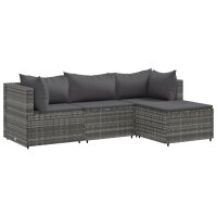 vidaXL 4-tlg. Garten-Lounge-Set mit Kissen Grau Poly Rattan