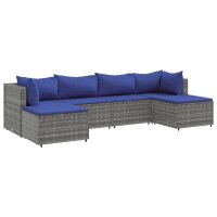 vidaXL 6-tlg. Garten-Lounge-Set mit Kissen Grau Poly Rattan