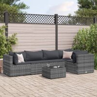 vidaXL 5-tlg. Garten-Lounge-Set mit Kissen Grau Poly Rattan