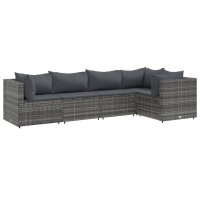 vidaXL 5-tlg. Garten-Lounge-Set mit Kissen Grau Poly Rattan