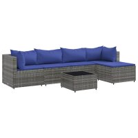 vidaXL 6-tlg. Garten-Lounge-Set mit Kissen Grau Poly Rattan