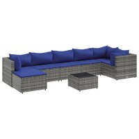 vidaXL 8-tlg. Garten-Lounge-Set mit Kissen Grau Poly Rattan