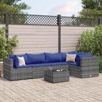 vidaXL 6-tlg. Garten-Lounge-Set mit Kissen Grau Poly Rattan