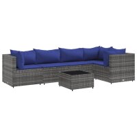 vidaXL 6-tlg. Garten-Lounge-Set mit Kissen Grau Poly Rattan