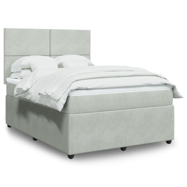 vidaXL Boxspringbett mit Matratze Hellgrau 140x190 cm Samt