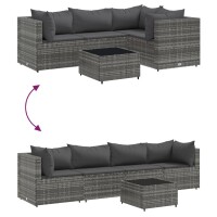 vidaXL 5-tlg. Garten-Lounge-Set mit Kissen Grau Poly Rattan