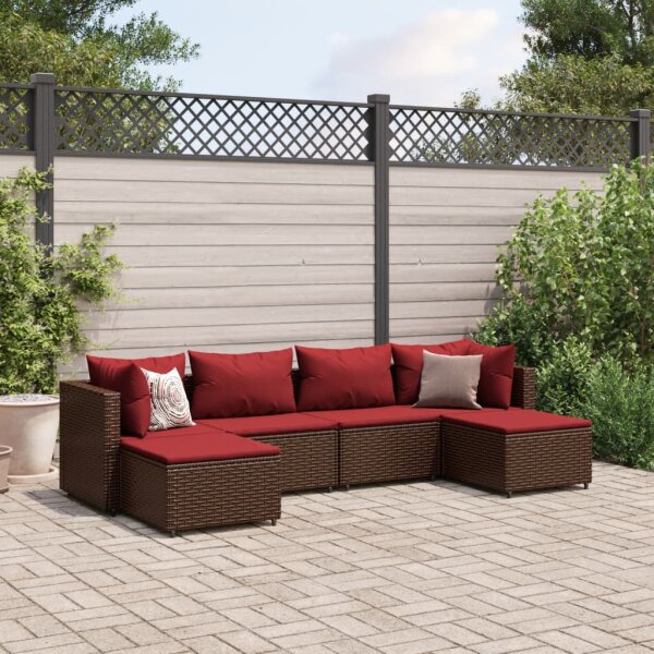 vidaXL 6-tlg. Garten-Lounge-Set mit Kissen Braun Poly Rattan