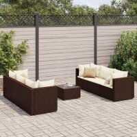 vidaXL 7-tlg. Garten-Lounge-Set mit Kissen Braun Poly Rattan