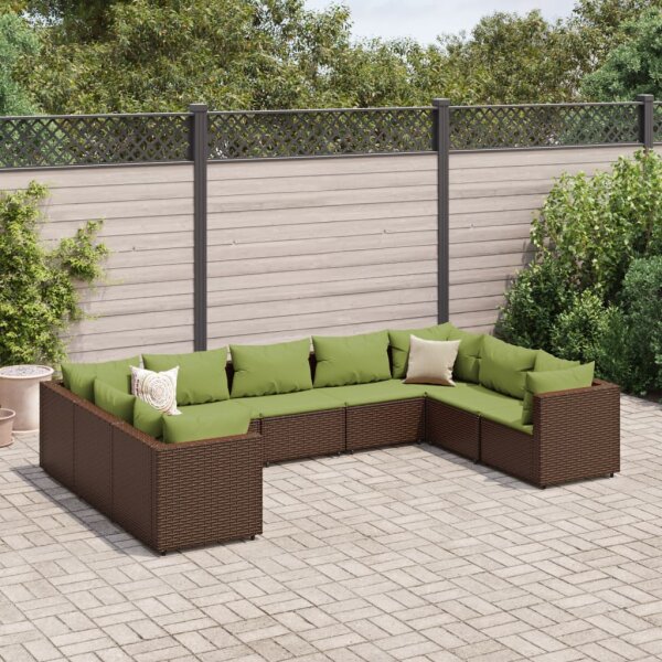 vidaXL 9-tlg. Garten-Lounge-Set mit Kissen Braun Poly Rattan