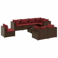 vidaXL 9-tlg. Garten-Lounge-Set mit Kissen Braun Poly Rattan