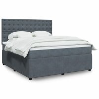 vidaXL Boxspringbett mit Matratze Dunkelgrau 180x200 cm Samt