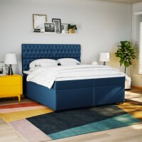 vidaXL Boxspringbett mit Matratze Blau 200x200 cm Stoff