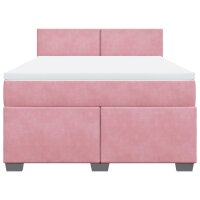 vidaXL Boxspringbett mit Matratze Rosa 140x190 cm Samt