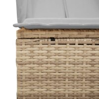 vidaXL Doppel-Sonnenliege mit Dach und Vorh&auml;ngen Beige Poly Rattan