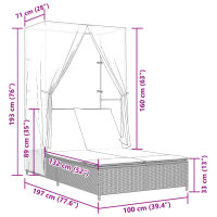 vidaXL Doppel-Sonnenliege mit Dach und Vorh&auml;ngen Beige Poly Rattan