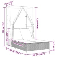 vidaXL Doppel-Sonnenliege mit Dach und Vorh&auml;ngen Braun Poly Rattan