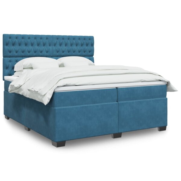 vidaXL Boxspringbett mit Matratze Blau 200x200 cm Samt