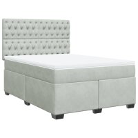 vidaXL Boxspringbett mit Matratze Hellgrau 160x200 cm Samt