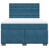 vidaXL Boxspringbett mit Matratze Blau 140x190 cm Samt