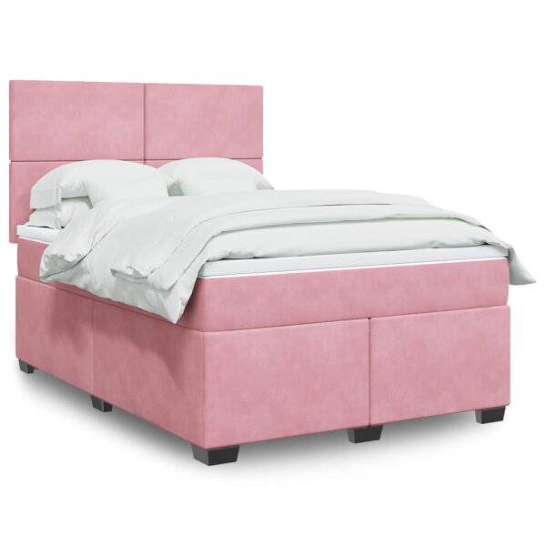 vidaXL Boxspringbett mit Matratze Rosa 140x200 cm Samt