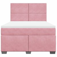 vidaXL Boxspringbett mit Matratze Rosa 140x200 cm Samt