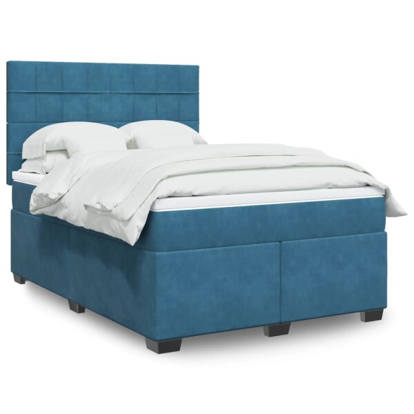 vidaXL Boxspringbett mit Matratze Blau 140x200 cm Samt