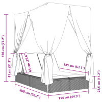 vidaXL Doppel-Sonnenliege mit Dach und Vorh&auml;ngen Schwarz Poly-Rattan