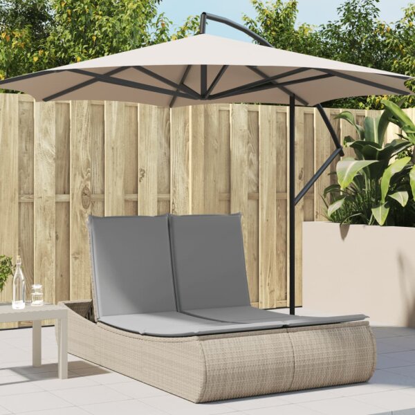 vidaXL Doppel-Sonnenliege mit Auflagen Beige Poly Rattan