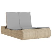 vidaXL Doppel-Sonnenliege mit Auflagen Beige Poly Rattan