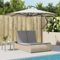 vidaXL Doppel-Sonnenliege mit Auflagen Beige Poly Rattan