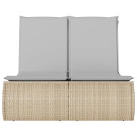 vidaXL Doppel-Sonnenliege mit Auflagen Beige Poly Rattan