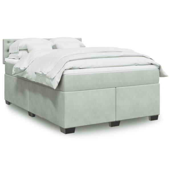 vidaXL Boxspringbett mit Matratze Hellgrau 160x200 cm Samt