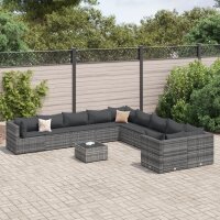 vidaXL 11-tlg. Garten-Sofagarnitur mit Kissen Grau Poly...