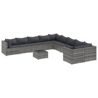 vidaXL 11-tlg. Garten-Sofagarnitur mit Kissen Grau Poly...