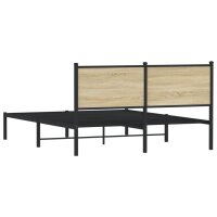 vidaXL Bettgestell mit Kopfteil Metall Sonoma-Eiche 137x190 cm