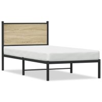 vidaXL Bettgestell mit Kopfteil Metall Sonoma-Eiche 90x190 cm